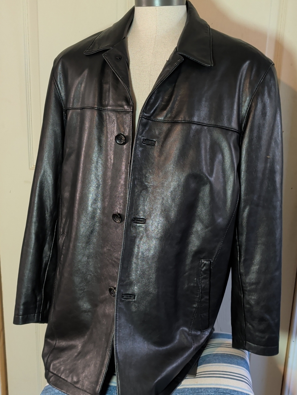 Izod Men's Black Leather Pea Coat